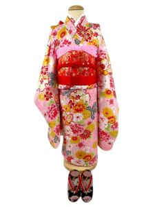 【七五三Girl女の子　7歳/5歳】 桃色に雪輪　百花繚乱