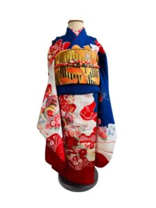 七五【七五三Girl女の子　7歳/5歳】 藍色　花と鼓