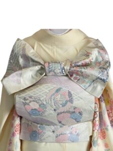 【訪問着　HOUMONGI】 クリーム色　桜に松竹梅　小さな秘密の小箱をそえて★ポリエステル袷