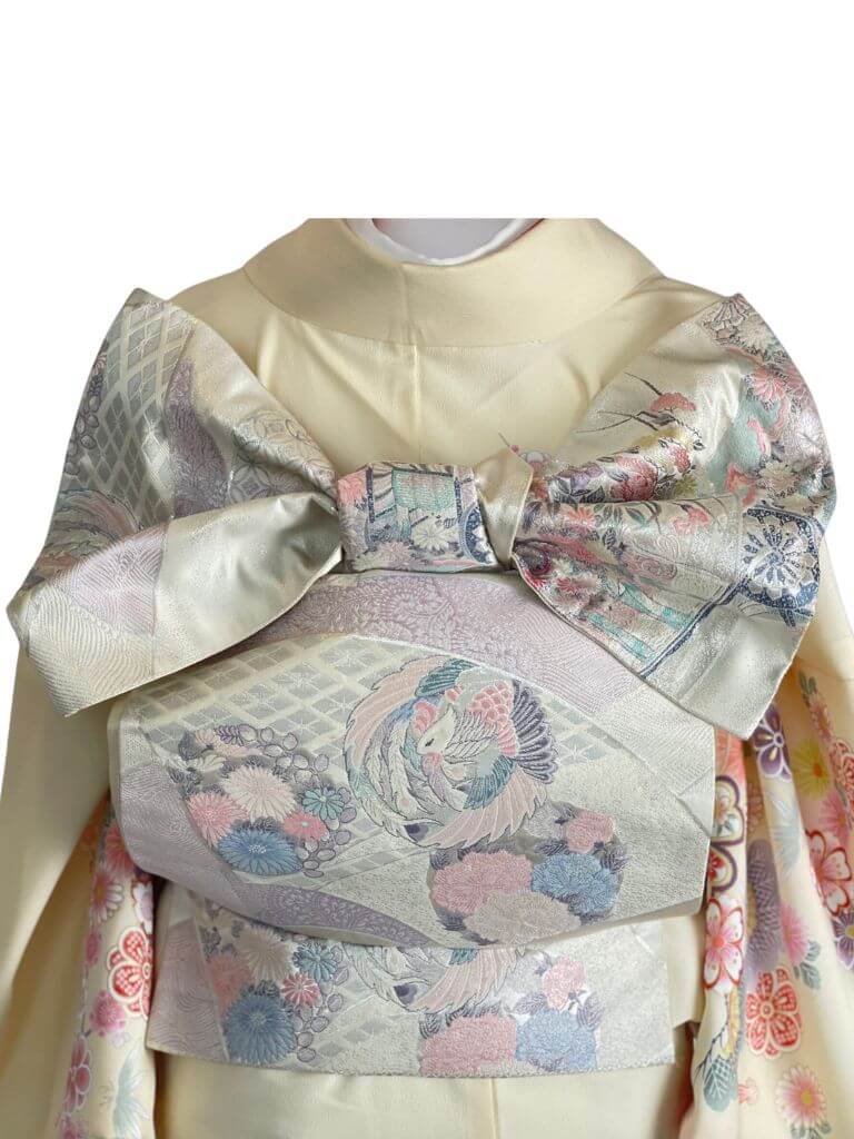 【訪問着　HOUMONGI】 クリーム色　桜に松竹梅　小さな秘密の小箱をそえて★ポリエステル袷