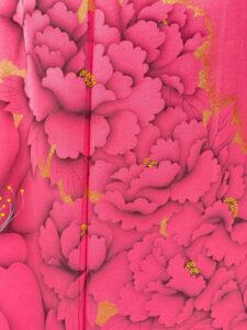 【訪問着　HOUMONGI】モダン着物　牡丹色（マゼンタピンク）　咲き誇る大輪の牡丹★正絹袷