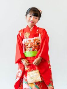 【七五三Girl女の子　7歳/5歳】 深緋色　蝶とオシドリ　麗しの水辺