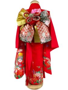 【七五三Girl女の子　7歳/5歳】 深緋色　蝶とオシドリ　麗しの水辺