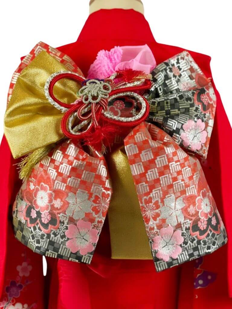 【七五三Girl女の子　7歳/5歳】 深緋色　蝶とオシドリ　麗しの水辺