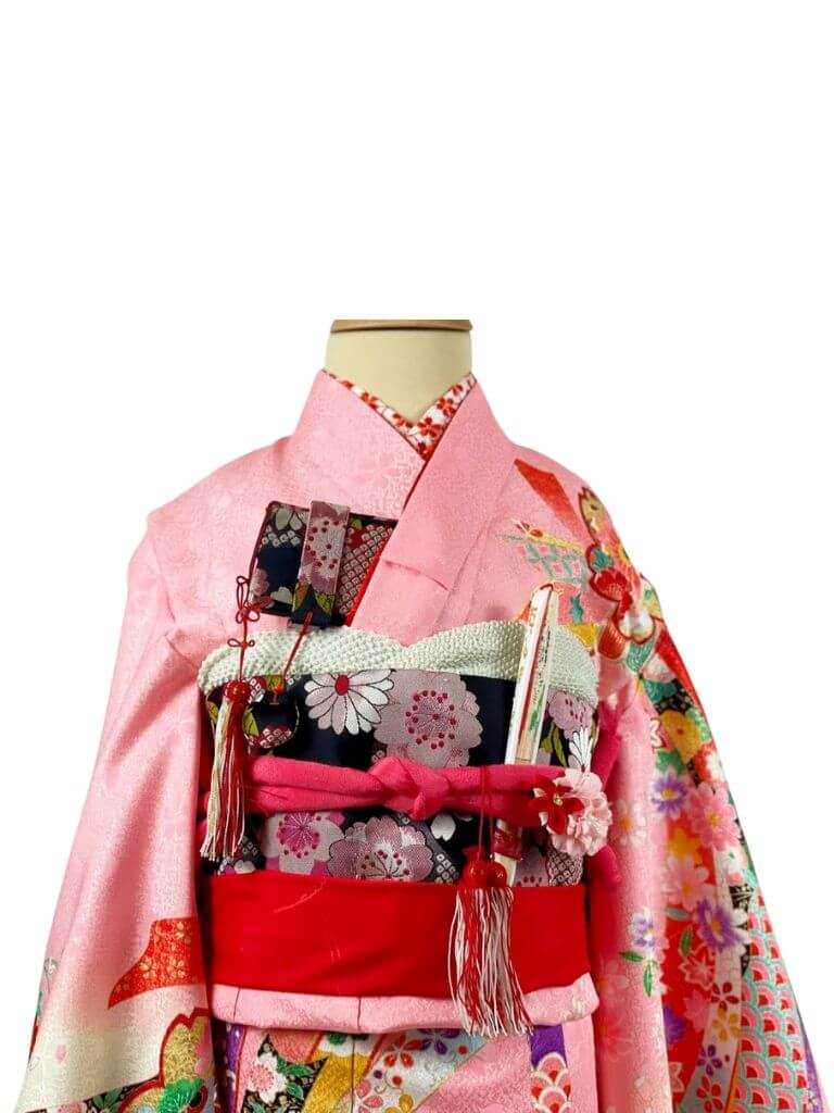 【七五三Girl女の子 7歳/5歳】 薄桃色 桜と束ね熨斗