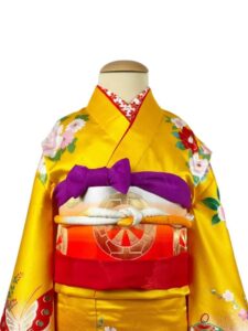 【七五三Girl女の子　7歳/5歳】山吹色・慶びの花と蝶に鶴