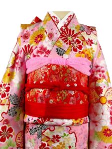 【七五三Girl女の子　7歳/5歳】 桃色に雪輪　百花繚乱