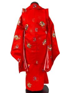 【七五三Girl女の子 3歳/5歳】 赤橙に毬柄 紗綾形(さやがた)文様の地紋