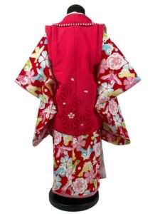 【七五三Girl女の子　3歳/5歳】 昭和レトロ　朱赤に遊ぶ 子すずめと子うさぎ