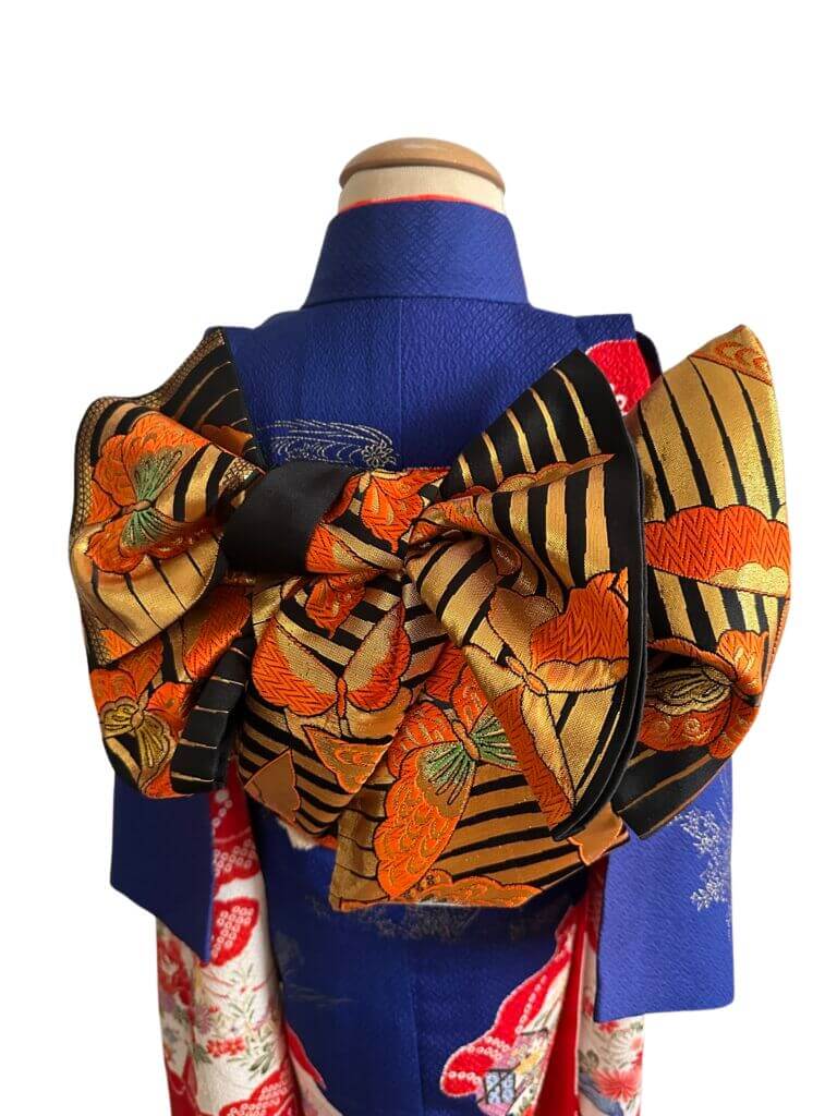 【七五三Girl女の子　7歳/5歳】 藍色　花と鼓