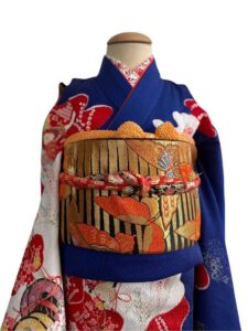 【七五三Girl女の子　7歳/5歳】 藍色　花と鼓