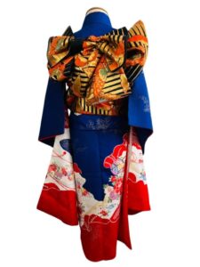 【七五三Girl女の子　7歳/5歳】 藍色　花と鼓