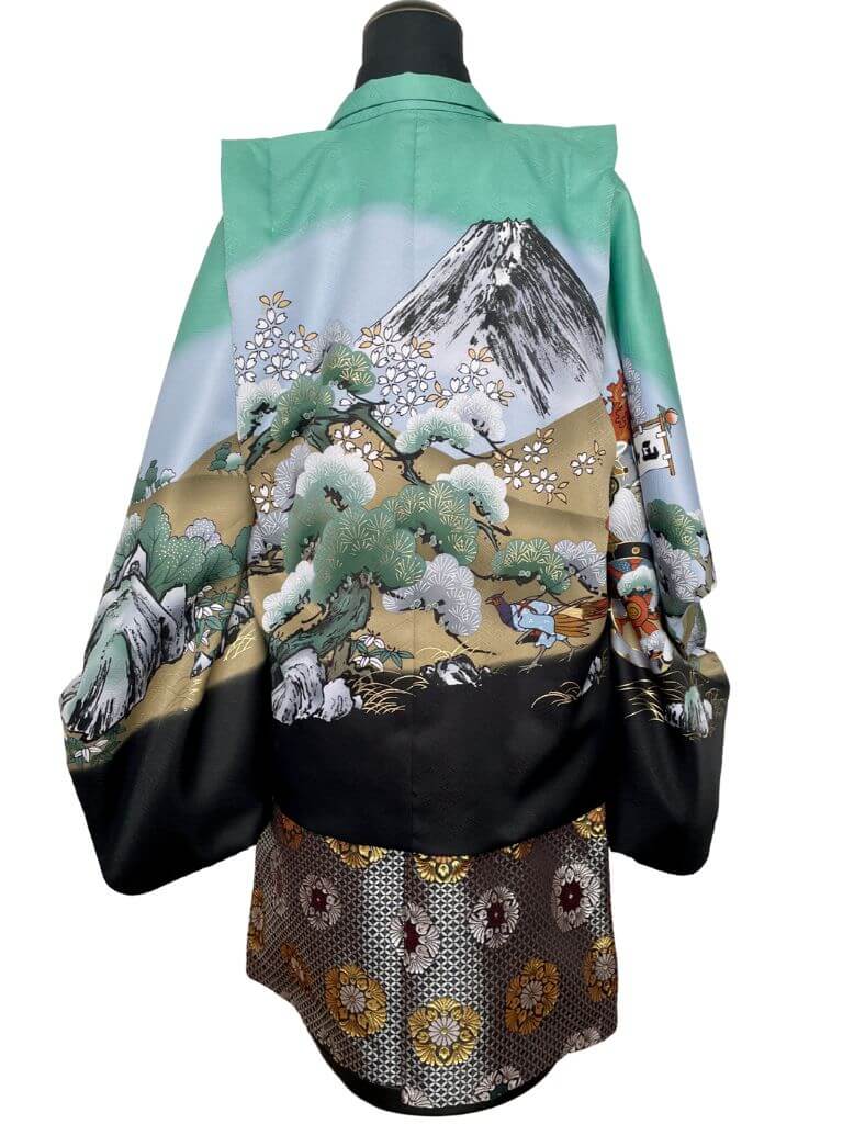 【七五三Boy男の子　5歳】ミントグリーンに日本一の桃太郎