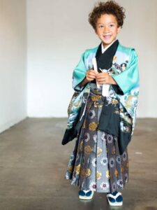 【七五三Boy男の子　5歳】ミントグリーンに日本一の桃太郎