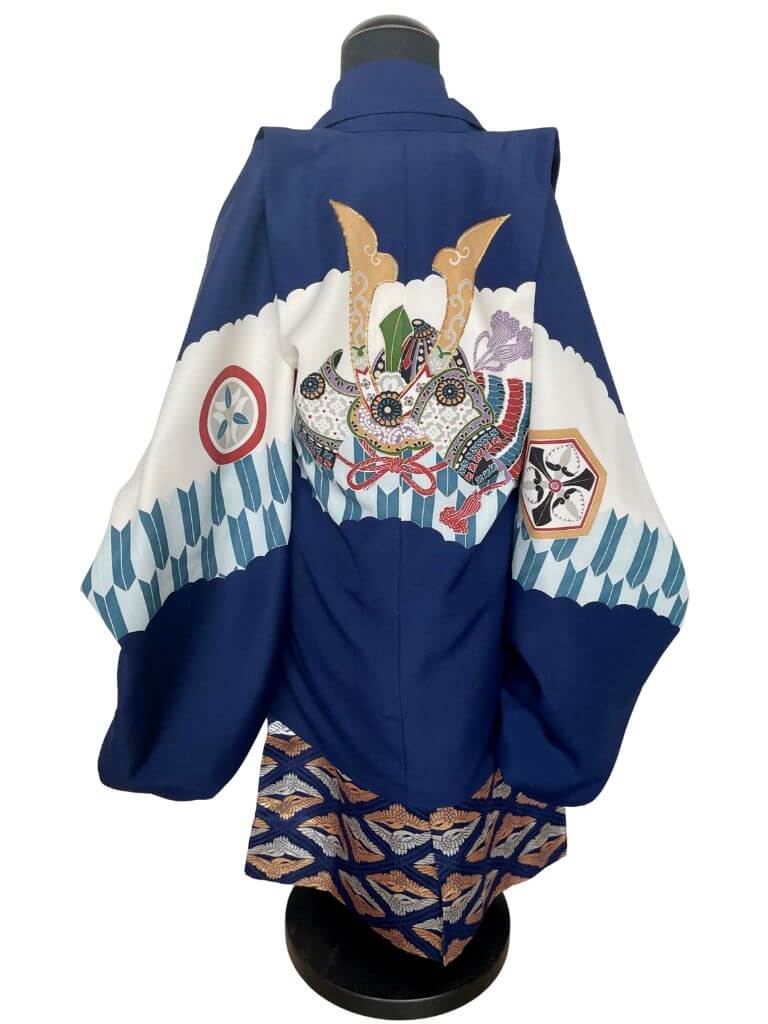 【七五三Boy男の子　3歳】紺×白×矢羽根　勇ましき兜