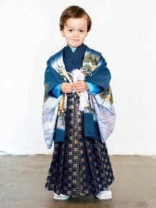 【七五三Boy男の子　3歳】紺ぼかしに吠える虎と鷹の競演