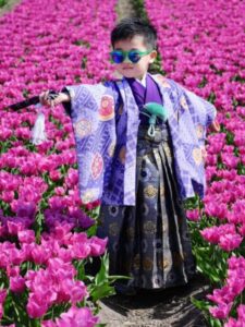 【七五三Boy男の子　3歳】 薄葡萄色（うすぶどういろ）ポップな吉祥尽くし