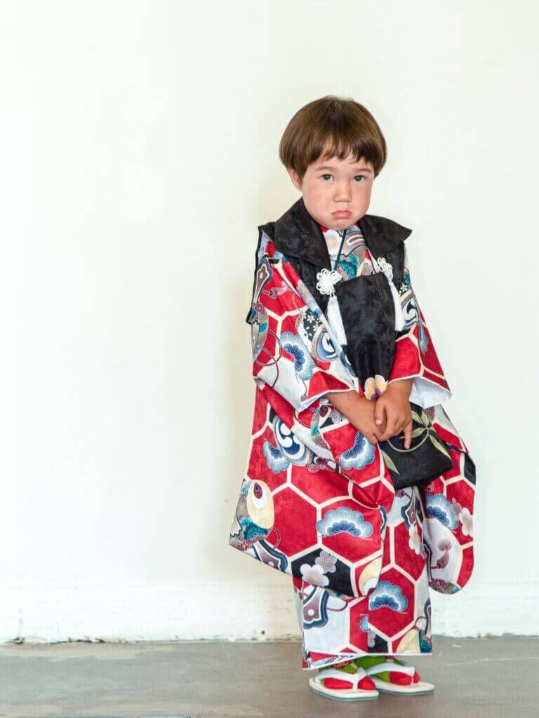 【七五三Boy男の子　3歳】 紅白の亀甲文様に打ち出の小づち