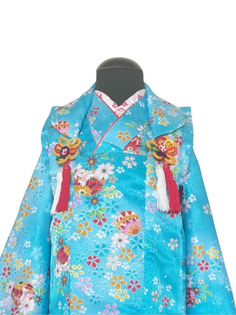 【七五三Girl女の子　3歳/5歳】澄み渡る青空色　晴れの日の鞠と桜