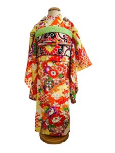 レトロきもの【七五三Girl女の子　7歳/5歳】　蜜柑色（みかんいろ）百花繚乱