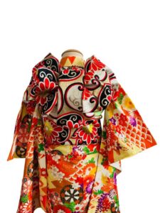 レトロきもの【七五三Girl女の子　7歳/5歳】　蜜柑色（みかんいろ）百花繚乱