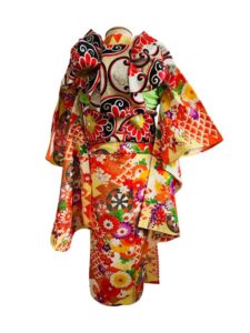 レトロきもの【七五三Girl女の子　7歳/5歳】　蜜柑色（みかんいろ）百花繚乱