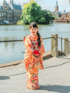 レトロきもの【七五三Girl女の子　7歳/5歳】　蜜柑色（みかんいろ）百花繚乱