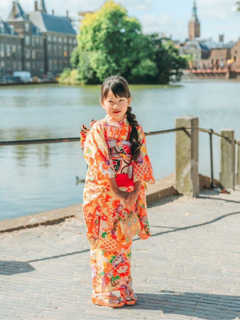 レトロきもの【七五三Girl女の子　7歳/5歳】　蜜柑色（みかんいろ）百花繚乱