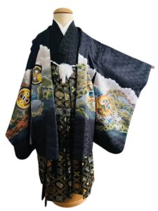 大きめサイズ【七五三Boy男の子　5歳】烏羽色（からすばいろ）無敵の鷹に富士