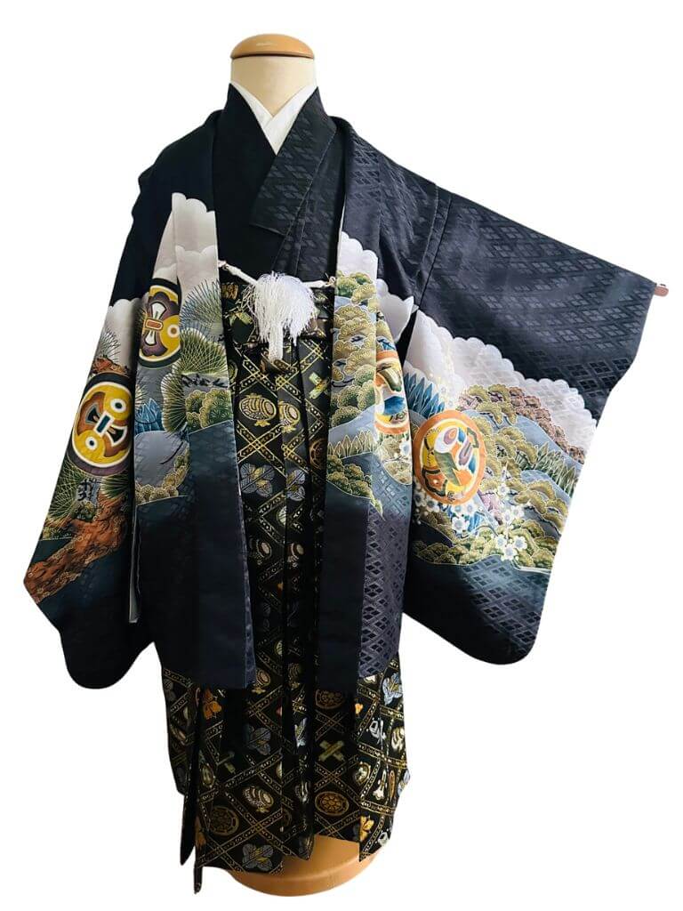 大きめサイズ【七五三Boy男の子　5歳】烏羽色（からすばいろ）無敵の鷹に富士