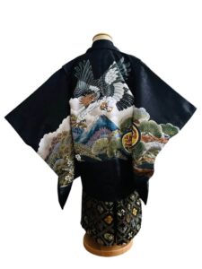 大きめサイズ【七五三Boy男の子　5歳】烏羽色（からすばいろ）無敵の鷹に富士