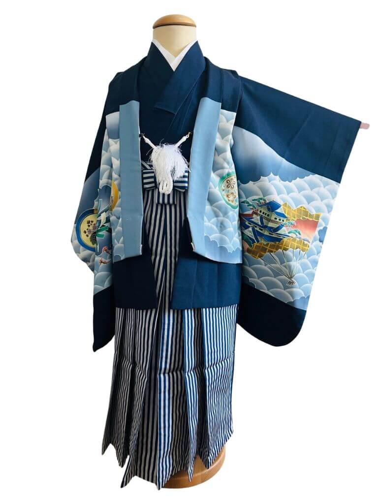 【七五三Boy男の子　5歳】紺青色 （こんじょういろ）雲海にあらわれる狛犬