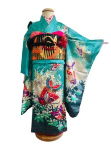 【七五三Girl女の子　7歳/5歳】　納戸色（なんどいろ）蝶の舞