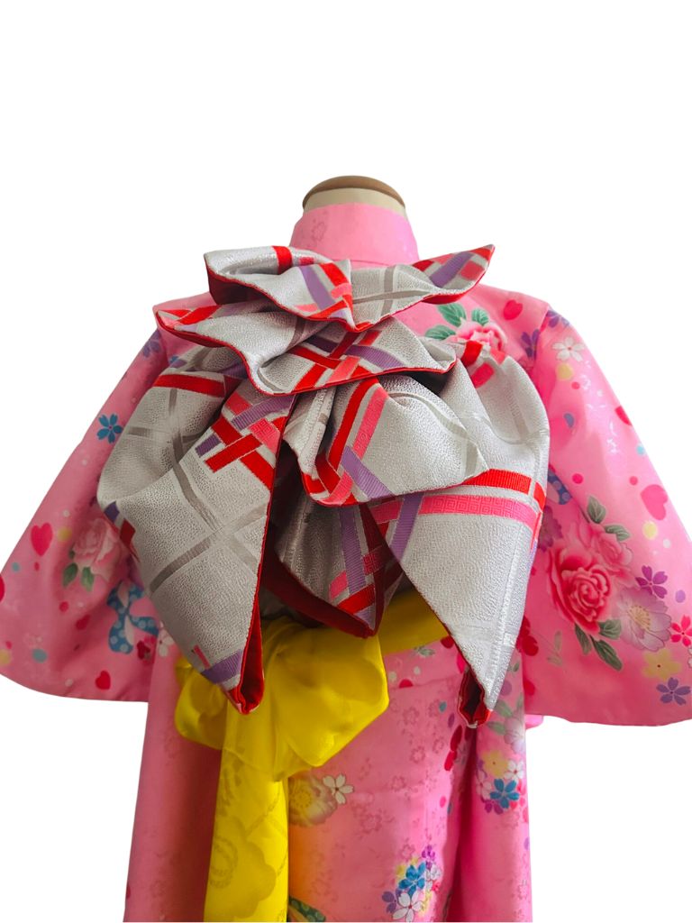 【七五三Girl女の子　7歳/5歳】ピンク色　薔薇と蝶のロマンティック