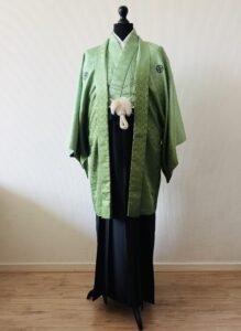 【男性紋付】緑ぼかし紋付・濡羽（ぬれば）色の袴