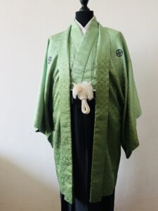 【男性紋付】緑ぼかし紋付・濡羽（ぬれば）色の袴