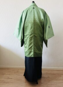 【男性紋付】緑ぼかし紋付・濡羽（ぬれば）色の袴