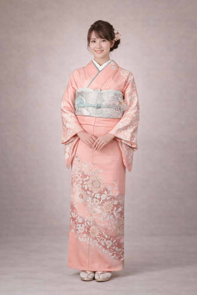 【訪問着　HOUMONGI】 若紫色　四季の花輪にオシドリ★ポリエステル袷