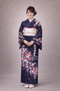 【訪問着　HOUMONGI】深紫色（ふかむらさき）　桜に水の渦★ポリエステル袷