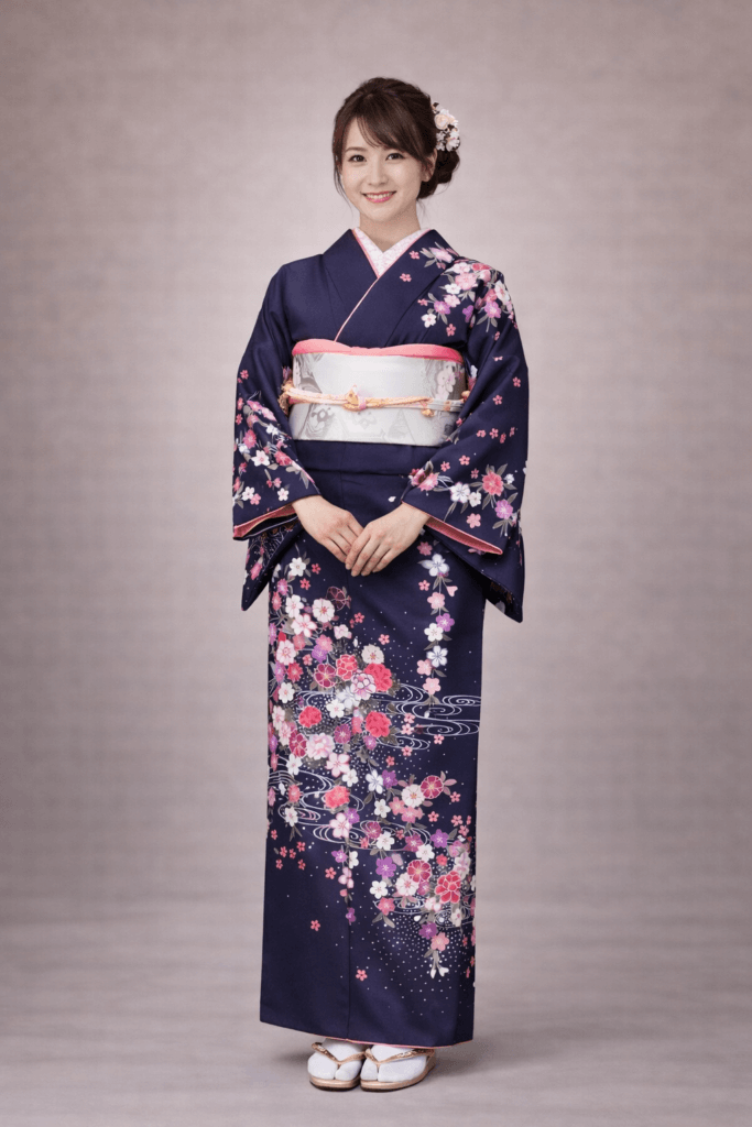 【訪問着　HOUMONGI】深紫色（ふかむらさき）　桜に水の渦★ポリエステル袷