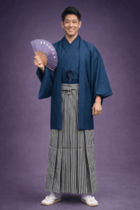 【男性着物】紺青色・縦縞の袴