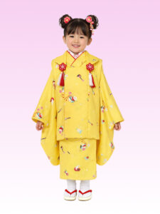 【七五三Girl女の子　3歳/5歳】 黄檗色（きはだいろ）に鞠やうさぎ