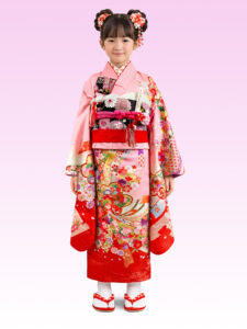 【七五三Girl女の子　7歳/5歳】 薄桃色　桜と束ね熨斗