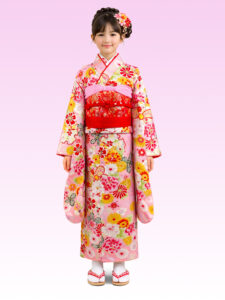 【七五三Girl女の子　7歳/5歳】 桃色に雪輪　百花繚乱