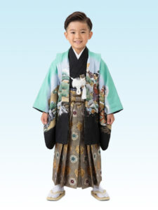 【七五三Boy男の子　5歳】 ミントグリーンに日本一の桃太郎