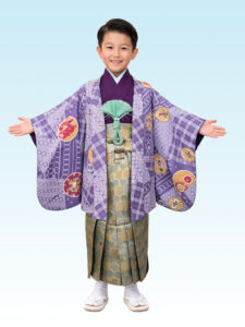 【七五三Boy男の子　3歳/5歳】 薄葡萄色（うすぶどういろ）ポップな吉祥尽くし