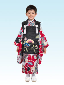 【七五三Boy男の子　3歳】 紅白の亀甲文様に打ち出の小づち