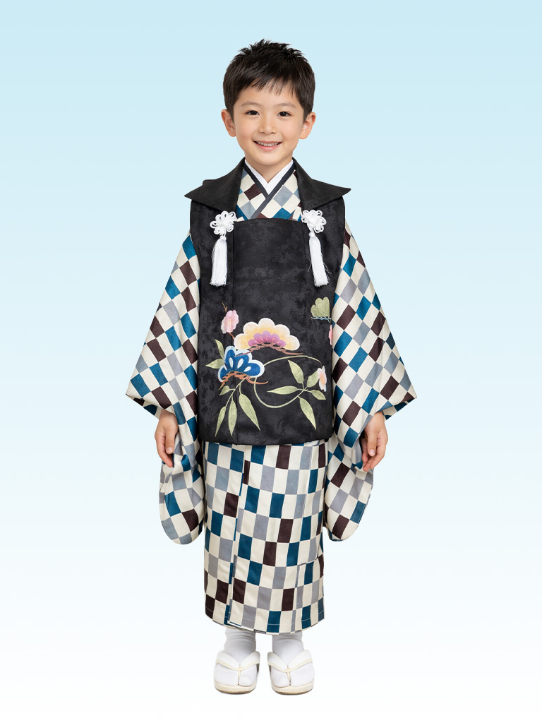 【七五三Boy男の子　3歳】 モダン変わり市松