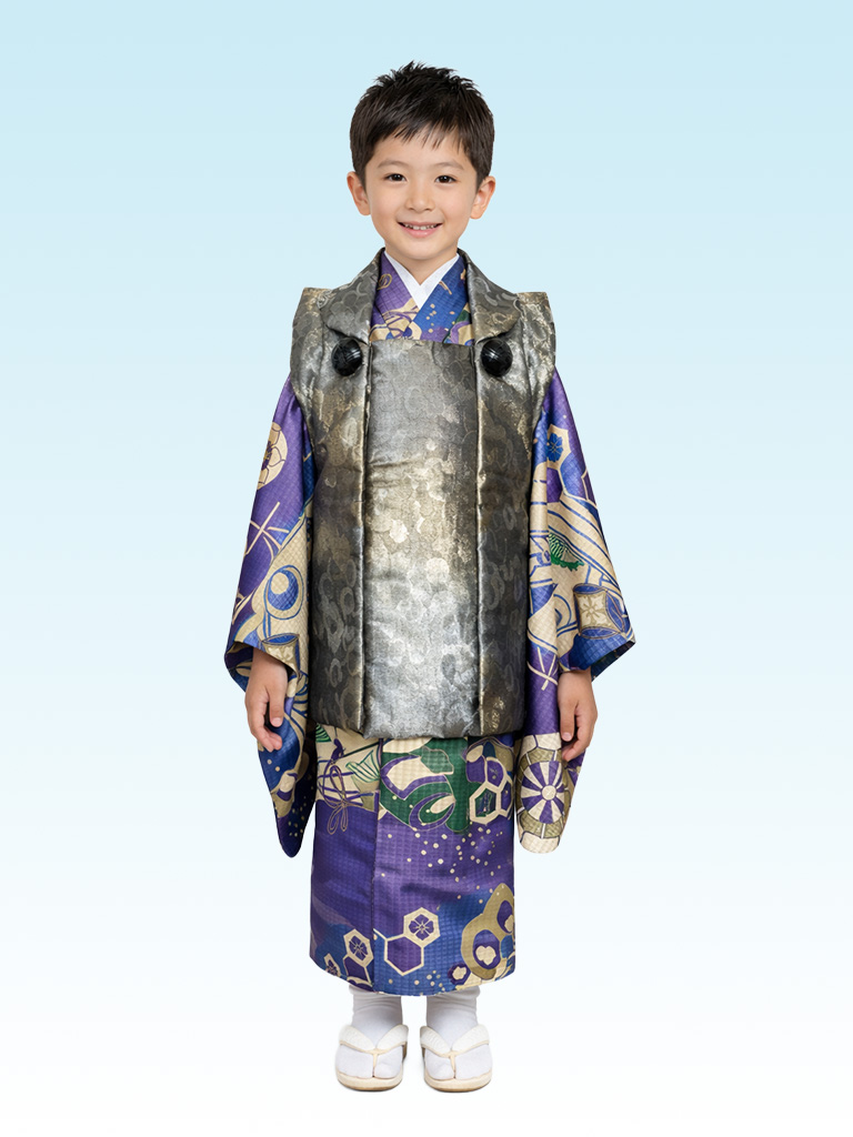 【七五三Boy男の子　3歳】 紫のぼかしに進む宝船