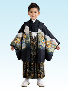 大きめサイズ【七五三Boy男の子　5歳】烏羽色（からすばいろ）無敵の鷹に富士